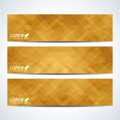 Aufkleber - Golden set of vector banners. Background with gold triangles. Web banners, card, vip, certificate, gift, voucher. Modern business stylish design