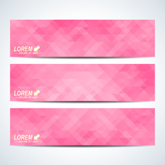 Aufkleber - Pink set of vector banners. Background with pink triangles. Web banners, card, vip, certificate, gift, voucher. Modern business stylish design