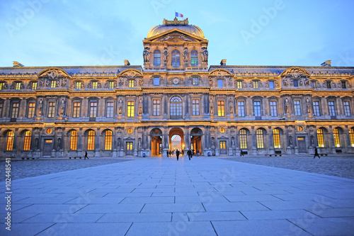 Paris, France, February 6, 2016: exterior of Louvre, the well-known residence of Poster