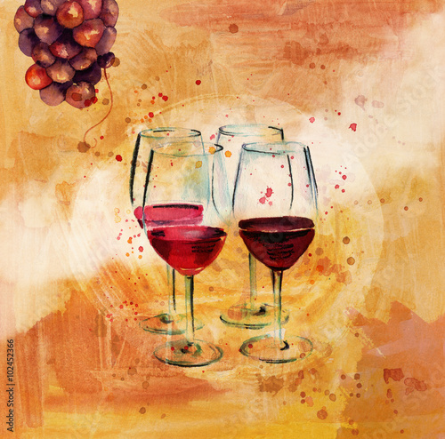 Fototapeta do kuchni 'Wine Tasting' poster with drawings of grapes and wine glasses