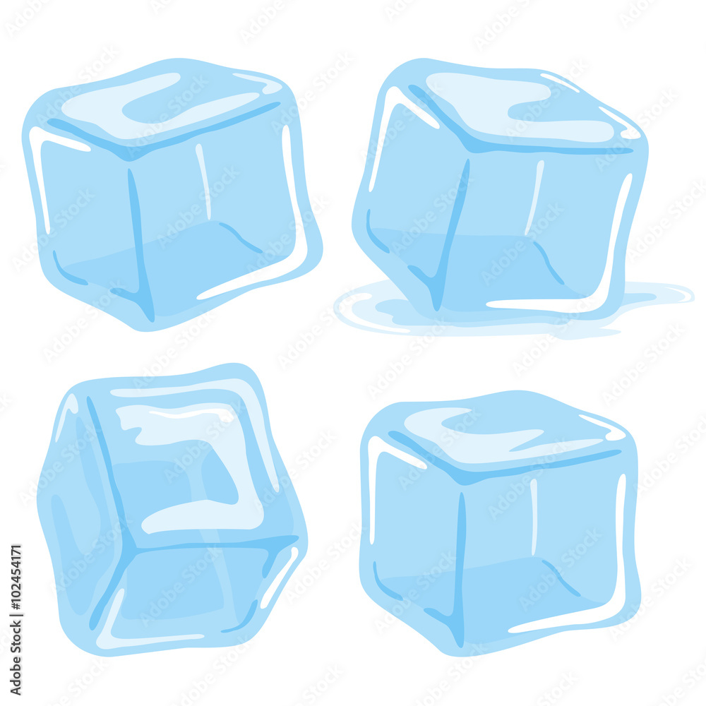Ice cubes and melted ice cube. Vector Illustration set Stock Vector ...