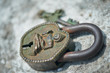 Ancient Indian metal key lock, green with age 