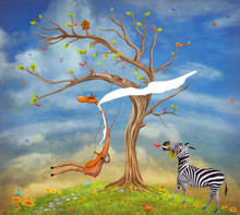The Illustration Shows Romantic Relations Between A Giraffe And Zebra