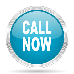 Poster - call now blue glossy metallic circle modern web icon on white background