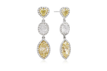 Wall Mural - Gorgeous Heart, Oval, and Marquise Diamond Dangle Earrings with White and Yellow Diamonds