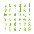 © adynue - Green Leaves font. Vector illustration.
