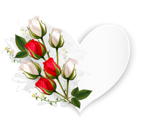 Leinwandbilder - Beautiful holiday card with red and white roses. Vector.