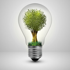 Tree in a light bulb ecology concept, Vector illustration.