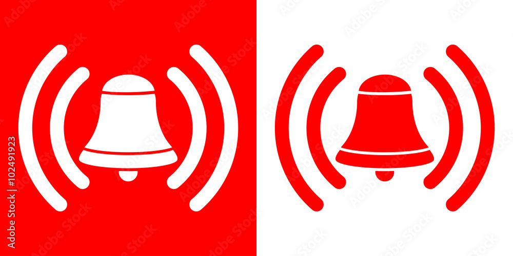 Icono plano campana de alarma en rojo y blanco - obrazy, fototapety, plakaty 