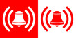 Icono plano campana de alarma en rojo y blanco