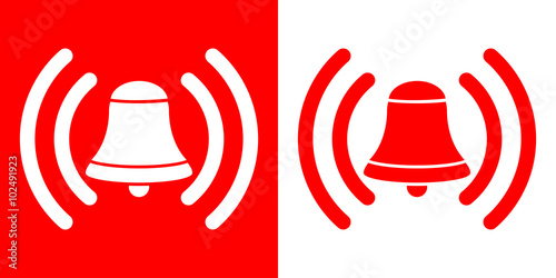 Fotomural Icono plano campana de alarma en rojo y blanco