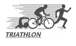 Black flat logo triathlon. Vector figures triathletes.