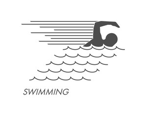 Black flat swimming logo and icon. Vector figures swimmer.