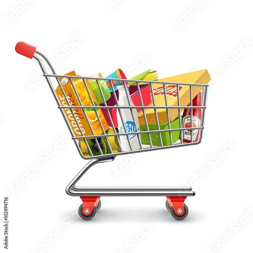 Fotografía Shopping Supermarket Cart With Grocery Pictogram