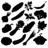 Fototapeta Boho - Vegetables and leafs set black silhouettes isolated