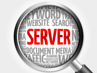 Poster - Server word cloud with magnifying glass, business concept