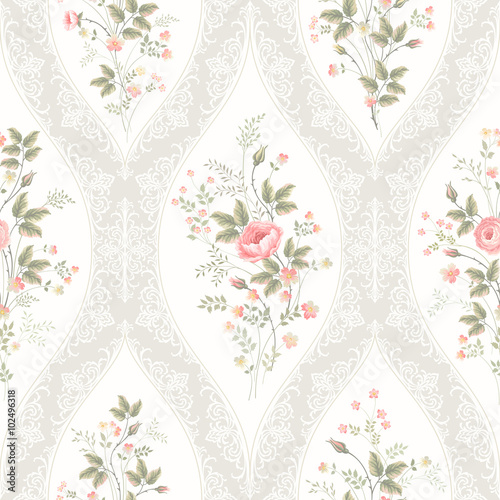 Fototapeta dla dzieci seamless floral pattern with lace and floral bouquet