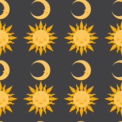 sleeping sun and moon with faces seamless pattern