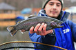 Autumn Fishing. Rainbow Trout, fisherman