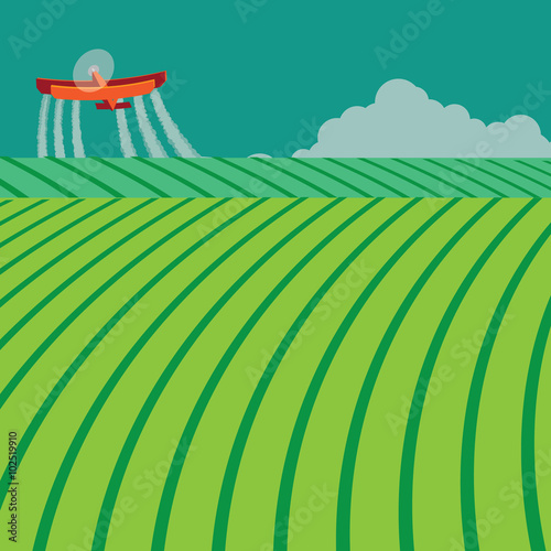Fotografie, Obraz Crop duster spraying toxic chemicals over rows of crops