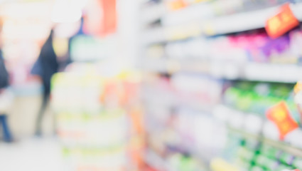 Poster - Blurred background, product shelf at supermarket