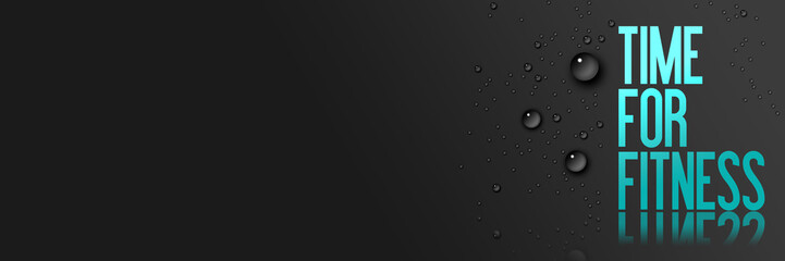Wall Mural - Ice Blue Text on Black Background - Template for Fitness Centre Website or Advertising with Copy Space