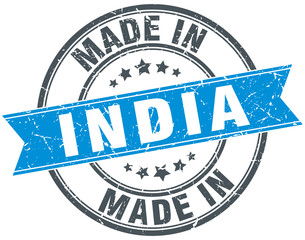 made in India blue round vintage stamp