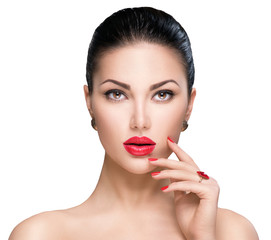 Wall Mural - beautiful woman with red lipstick and red nails