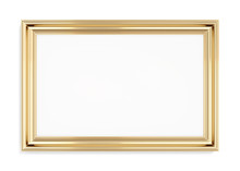 Rectangular Gold Picture Frame On A White Background. 3d Renderi