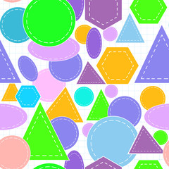 Beautiful vector seamless pattern with triangles, spheres and other trigonometrical figures, 