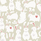 Fototapeta Dinusie - Seamless pattern with cute white rabbits