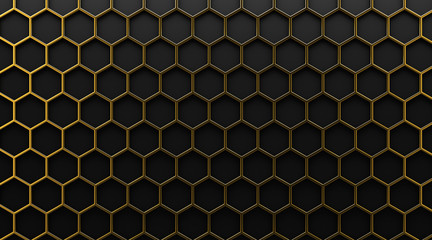 gold hexagonal grid on black