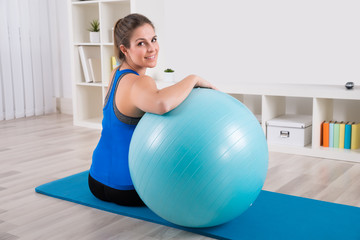 Wall Mural - Happy Woman With Fitness Ball