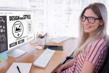 Poster - composite image of attractive photo editor working on computer