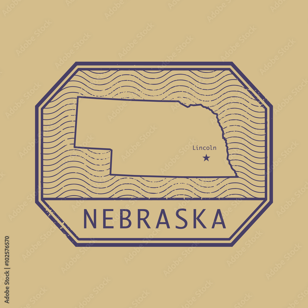 Stamp with the name and map of Nebraska, United States Stock Vector ...