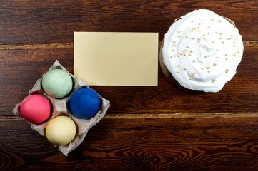 Wall Mural - Easter cake with different eggs and card