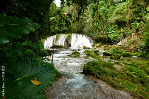 Fotografie, Obraz Dosáhnout Falls vodopády a okolní bujné tropické deštné pralesy ne příliš daleko od Port Antonio jsou jedním z nejoblíbenějších turistických destinací a atrakcí v Portland farnosti, Jamajka
