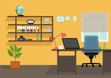 Fototapeta  - Creative office desktop workspace. Yellow vector mock up