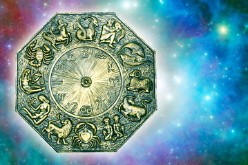 Wall Mural - antique astrology plate with all zodiac signs