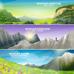 Wall Mural - Mountains Landscape Flat Horizontal Banners Set 