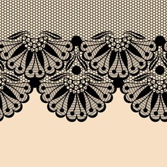 Black flower lace border on beige background