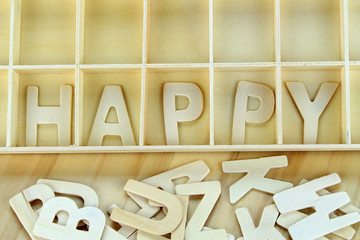 Word happy made with wooden letters alphabet