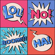 Set of Comics Bubbles in Pop Art Style. Expressions Lol, No, Ha, Boom