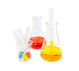 Canvas Print -  red yellow solution in flask and test tube solution