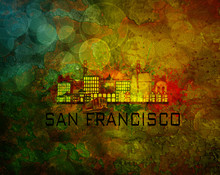 San Francisco City Skyline On Grunge Background Illustration