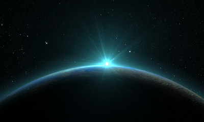 Wall Mural - planet mercury with sunrise on the space background
