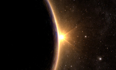Wall Mural - planet mercury with sunrise on the space background