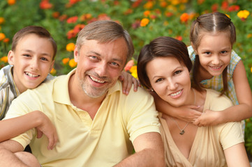 Sticker - happy family at  blooming field