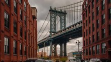 Otion Time Lapse Hyperlapse Of Manhattan Bridge From Washington Street, Brooklyn, New York, USA
