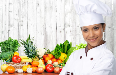 Wall Mural - Asian chef woman.